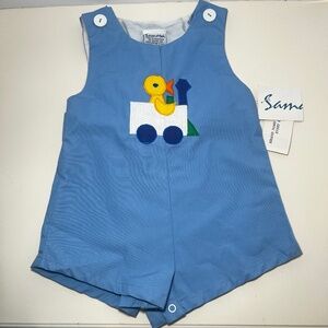 Vintage NWT Southern Smock Style Baby Boy Romper Duckie Easter Train Buttons 80s